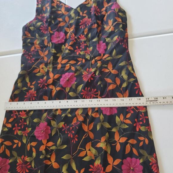 Y2K Fairy Grunge Dress Womens 10 Black Floral Linen Sleeveless V Neck Sheath - Picture 5 of 8